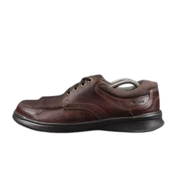 Clarks Shoes Mens 9.5 Derby Oxford Sneaker Classic Leather Cushion Comfort Brown - Picture 11 of 14